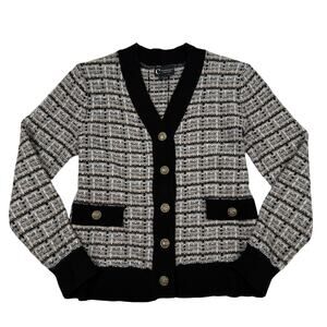 C by Bloomingdale’s 2 Ply Cashmere Tweed-Look Cardigan Preppy French Girl XS